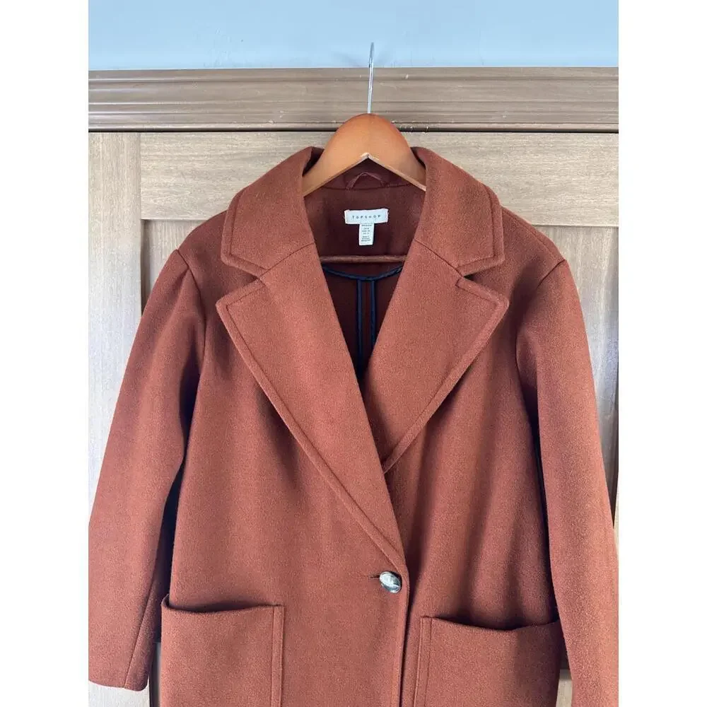 Topshop Carly Coat Rust Brown Orange Long Jacket Women’s size 4 Small